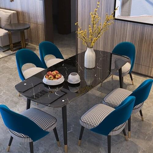 Light luxury modern minimalist Nordic marble solid wood dining table and chair combination rectangular small apartment table