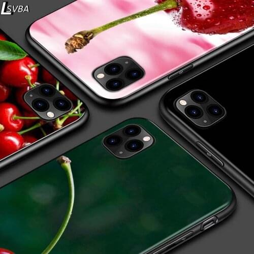 Pink Cherries For iPhone 12 Pro Max Mini 11 Pro XS Max X XR 6S 6 7 8 Plus 5S Bright Black Phone Case