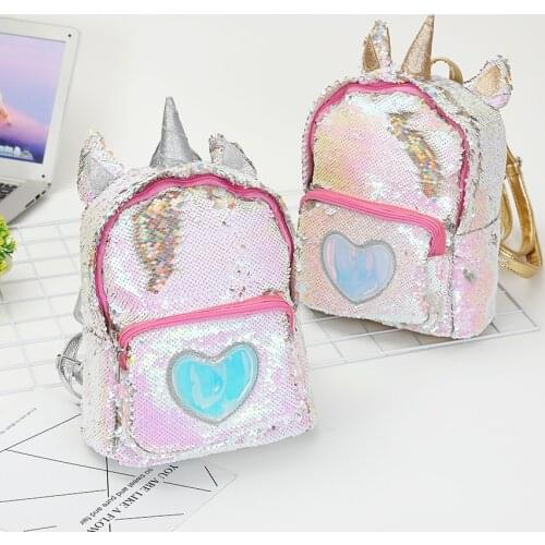 Unicorn backpack girl sequin love school bag travel bag