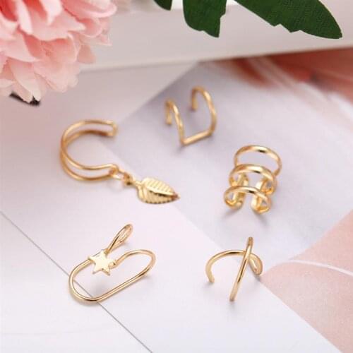 Coxeer 5Pcs Punk Style Ear Clips Earrings Creative Fake Ear Cuff Cartilage Earrings For Women Party Dress Up Jewelry Accessories