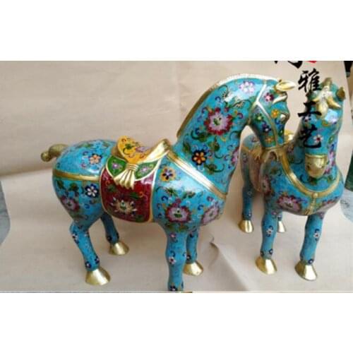 15" Bronze Copper handwork Enamel cloisonne Lucky Tang Horse Statue