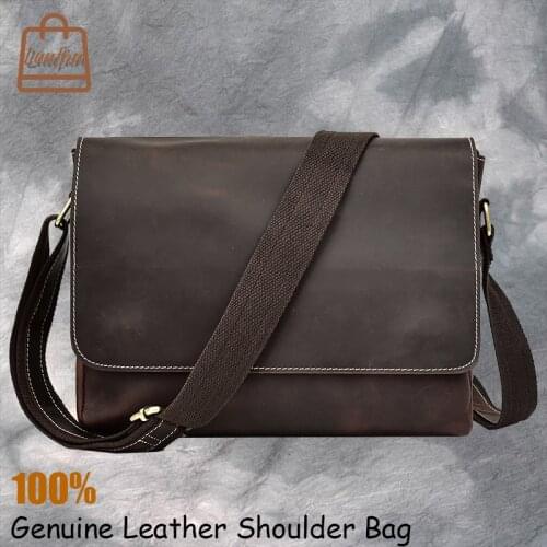 Casual Men Crossbody Bags Vintage Crazy Horse Genuine Leather Shoulder Bag fit for iPAD mini male travel bag business work bags