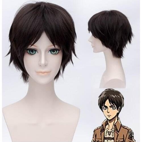 Attack on Titan Eren Jaeger Dark Brown Cosplay Wig Short Mens Synthetic Hair + Free Wig cap