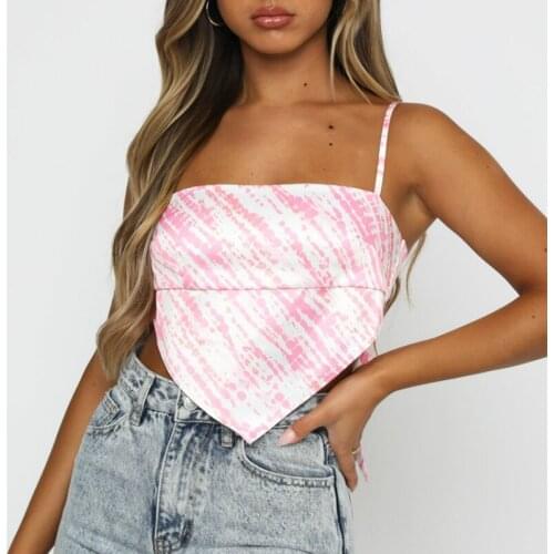 Musuos Summer Ladies Printing Vest Shirt Sling Straps Irregular Bandage Open Back Crop Top Women Sexy Beach Street Stylish Camis