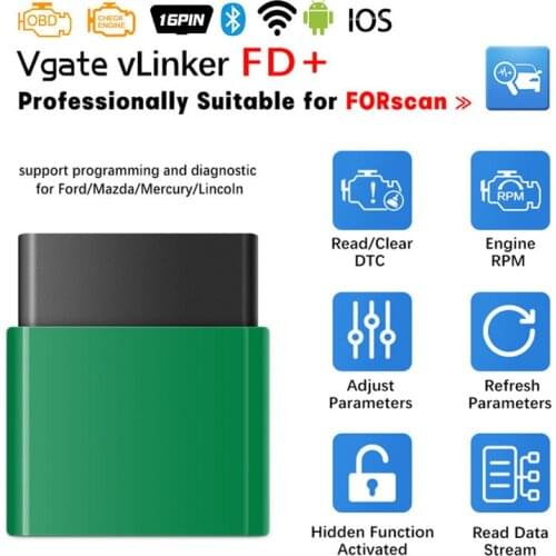 Vgate vLinker FD+ ELM327 Bluetooth 4.0 FORscan For Ford/Mazda OBD2 Car Diagnostic OBD 2 Scanner J2534 ELM 327 MS CAN Auto Tools