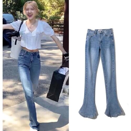 Kpop IU Seo Yea Ji ROSE Women High Waist Flared Jeans Denim Trousers Female Streetwear Blue Black Vintage Clothes Oversize Pants