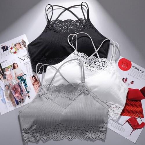 Women Backless Lace Padded Tube Tops Wire Free Female Lace Hollow Bras Underwear Sexy Wrapped Chest
