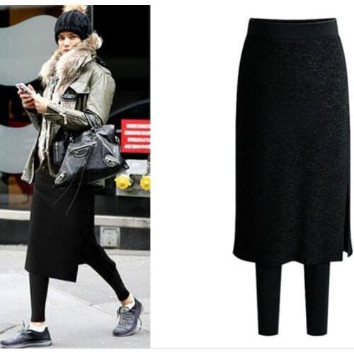 Warm Fleece Long Skirt Leggings Womens 2 Pcs Vintage Slim-Fit Oversized Thin Hip Dress Pant Sets Spring Winter Solid Color Suits