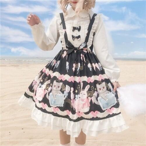 Sweet Dream Dolls Womens Lolita JSK Dress Sleeveless Suspender Dress Cute Bow Kawaii Girls Dress Pink & Black & Yellow