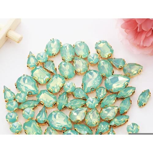 Gold Claw Green Opal Rhinestones With Holes 50pcs Mixed Shape Resin Sew on Rhinestone For Decoration Diy Craft Accessories