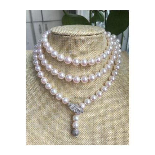 Free shipping gorgeous AAA 8.5-9mm round white pearl necklace 50inch silver
