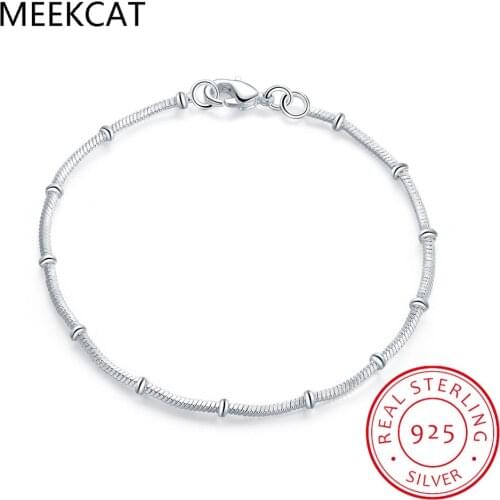 100% Real 925 Sterling Silver Tiny Thin Beads Snake Chain Bracelet for Women Girls Jewelry pulseras armbanden voor vrouwen