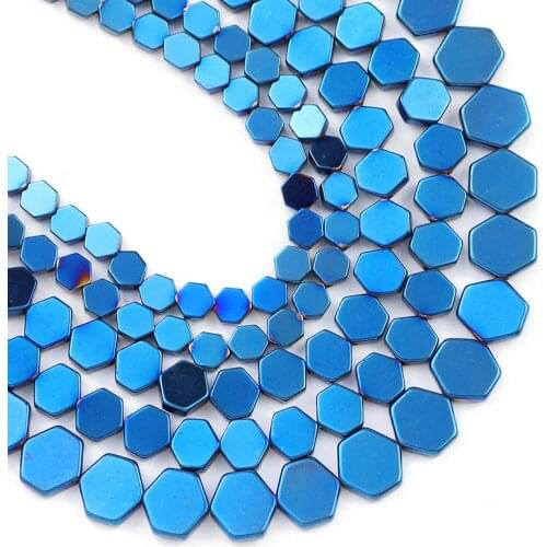 Natural Stone Blue Flat Hexagon Hematite Beads 4/6/8MM Spacer Loose Beads For Jewelry Making Diy Bracelets Necklace Findings 15"