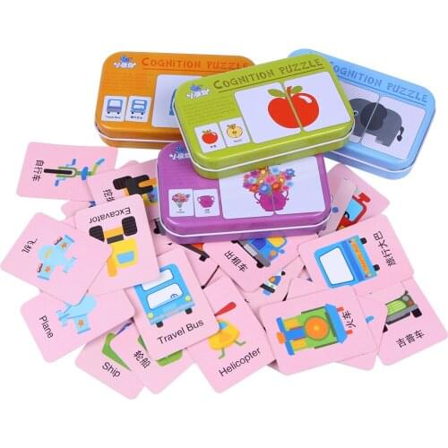 Baby Cognition Puzzle Toys Cartoon Car Animal Fruit Card Training Sets Pair Puzzles Matching Game Educational Toy for Children