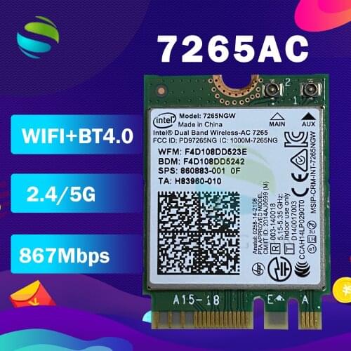 Dual Band Wireless-AC 7265NGW AC 7265NGW 7265AC 867Mbps 2X2 NGFF Bluetooth4.0 Wlan Card