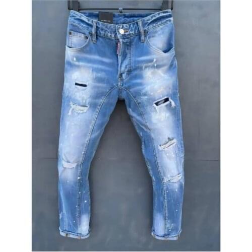 Jeans Pants Design Cool Top Jeans Men Slim Jeans Denim Trousers Blue Hole Pants Jeans For Men T138