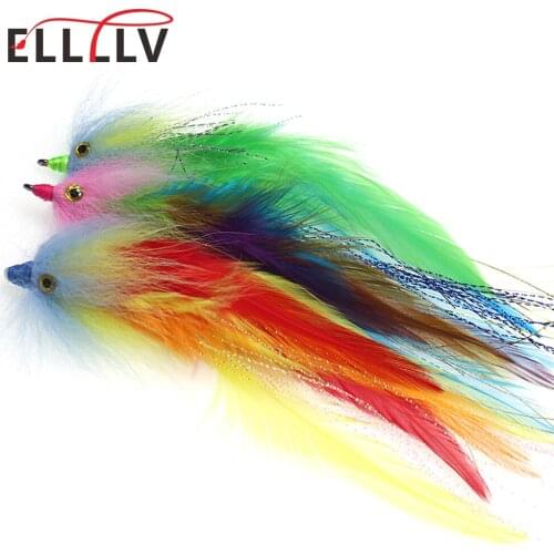 Elllv 10pcs Colorful #2/0 Saltwater Streamer Fly Big Game Tube Flies Steelhead Salmon Bass Pike Fishing Artificial Lure Bait