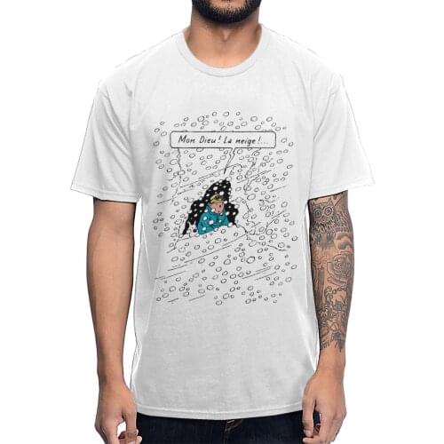 Men New Cartoon The Adventures Of Tintin T Shirt Classic Round Collar Cotton Retro Tee Shirt