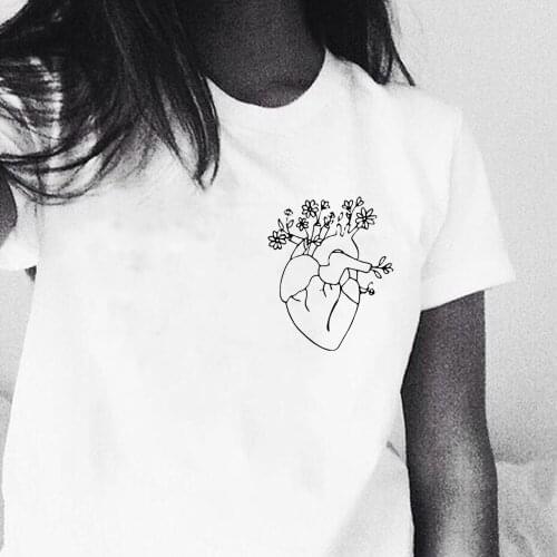 Flower heart t-shirt hipster unisex funny women 100% Cotton grunge harajuku aesthetic camisetas tee top tshirt fit