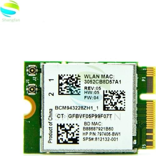 Hot Sale BCM943228ZH1_1 BCM943228Z WIFI Wireless-N BT Bluetooth 4.0 NGFF 300Mbps WLAN Card 802.11a/b/g/n SPS 812132 For HP