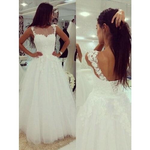 JIERUIZE White vintage lace backless Wedding Dresses A-line lace up back Bride Dresses Wedding Gowns robe de mariee