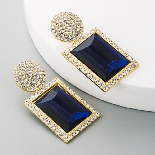 Korean Simple Long Crystal Bling Bling Statement Gothic Earrings Square Earrings Temperament Resin Cool Christmas Earrings Femal