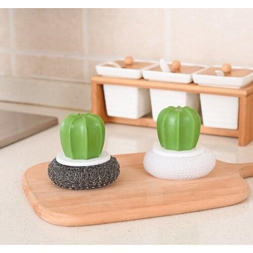 Creative Cactus Cleaning Brushes Kitchen Bathroom Handle Decontamination Wire Ball Quality Household Cleaning Tools Supplies