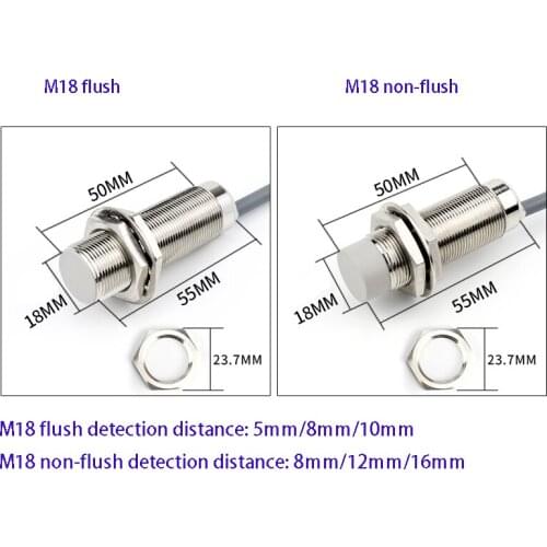 M18 metal induction switch sensor three-wire NPN NO DC 24v cylindrical inductive proximity switch