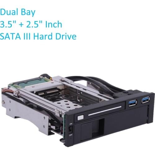 New Dual Bay 3.5"+2.5" Inch SATA III Hard Drive HDD SSD Tray Caddy Internal Mobile Rack Enclosure with USB 3.0 Port Hot Swap