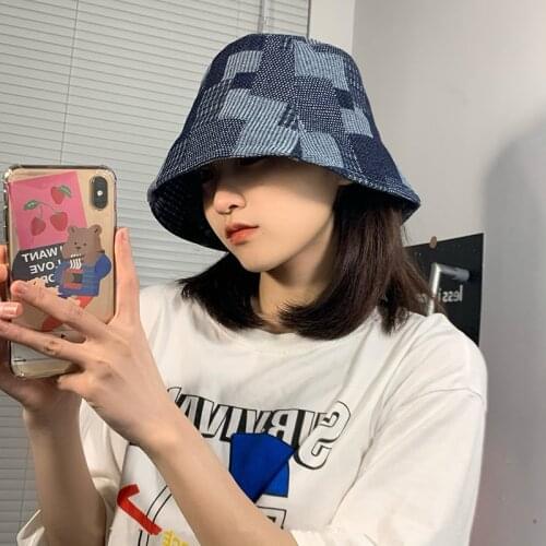 Designer Denim Bucket Hat for Women Color Blocke Jean Fisherman Cap Mens Sunshade Panama Bob Caps Fishing Hiking Cloche Hats