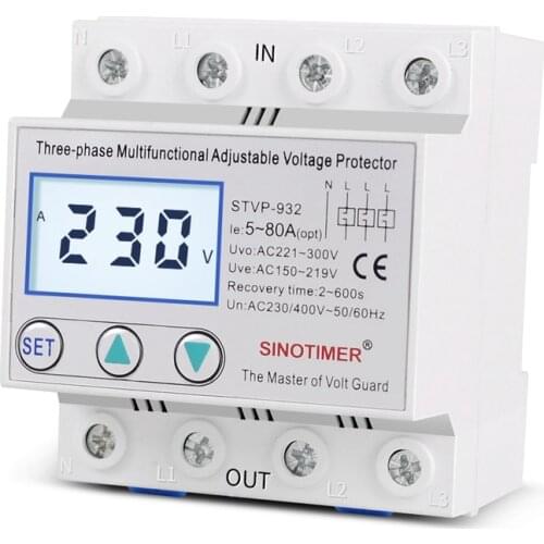 SINOTIMER STVP-932 Three-Phase Digital Display Self-Resetting Adjustable Intelligent Multi-Function Over-Voltage Protector