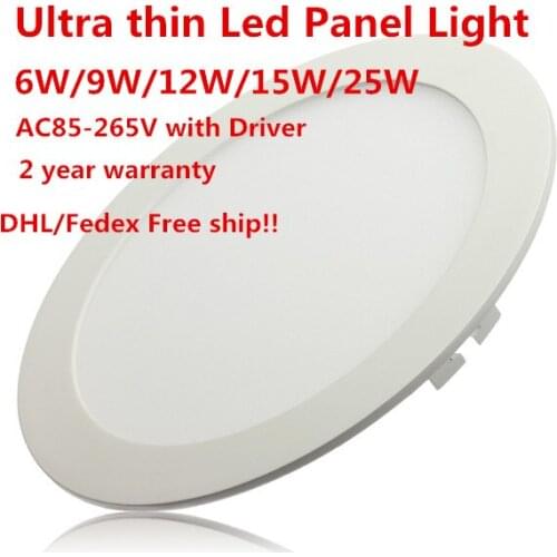 LED Ceiling Panel Light 3W 4W 6W 9W 12W 15W 25W LED Downlight with driver AC85-265V indoor Light 20pcs DHL Free ship