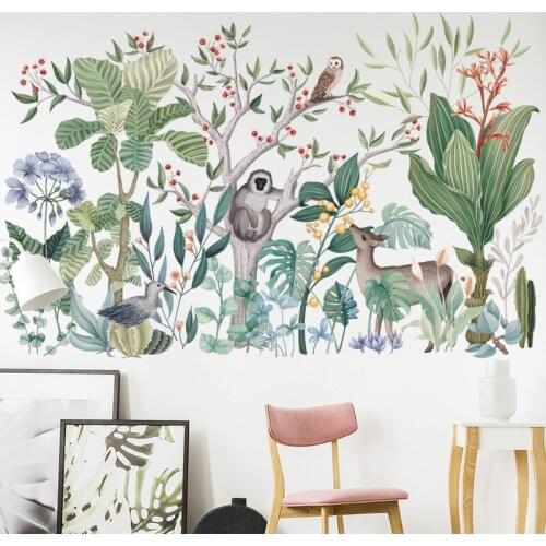 Tropical Rain Forest Wall Stickers Nordic Style Kids Room Decor Aesthetic Nursery Decoration Wallsticker Self Adhesive Wallpaper