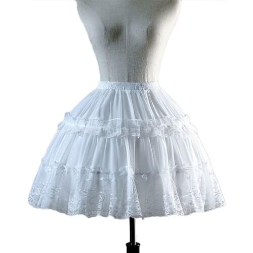 High Quality Lace Cosplay Petticoats Lolita 2Hoops Bridal Underskirt Short White Puffy Skirt for Dresses