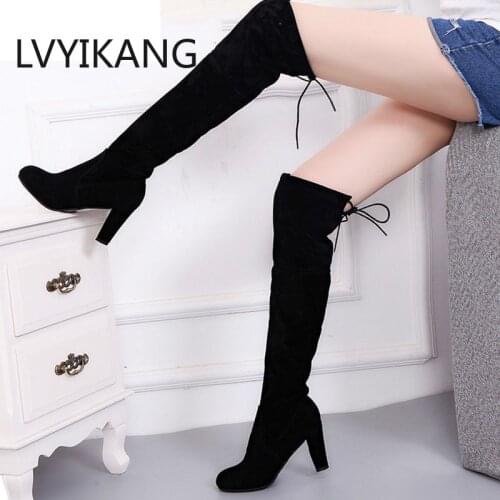 LVYIKANG 2019 Faux Suede Slim Boots Sexy Over The Knee High Women Snow Boots Womens Fashion Winter Thigh High Boots Shoes Woman