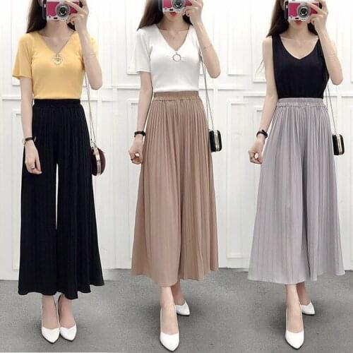 Fold Pleated Pants Trousers For Women Bottoms 2021 Summer Casual High Waist Students Wide Leg Pants Female Pantalon Mujer