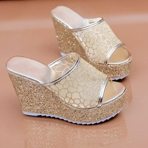 Women Platform Wedges Sandals Slippers New Female Peep Toe Mesh Supper High Heeled Shoes Casual Summer Slides Slippers Ladies