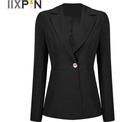 Women Blazer Notch Lapel Long Sleeves Formal Blazers Single Button Solid Color Business LadyOffice Work Suit Femme Jacket Coat