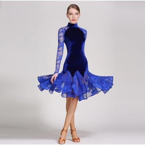 Lace latin ballroom dress modern dance costume Latin dance dresses for women tango dancing dress latino women salsa fringe rumba