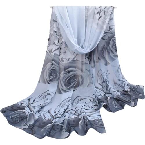 Classic Rose Print Women Thin Summer Sunscreen Beach Towel Long Chiffon Scarf Square Shawls Scarfs Beach Hijab Shawls For Ladies