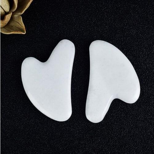 1 Pair Gouache Face Scraper Natural White Jade gua sha Scratch Facial Acupuntura Point for Foot Back Head Massage Stone Therapy