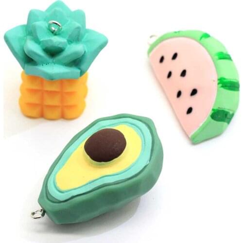 2021 New Fashion Resin Fruit Charms Kawaii Pastel Color Pineapple Watermelon Avocado Fruit Pendants Jewelry Making Supp