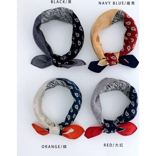 2020 100% Natural Silk Scarves Women Small Square Neck Scarves Plaid Print Crepe Satin Plain Scarf Handkerchief Bandana 53*53 Cm