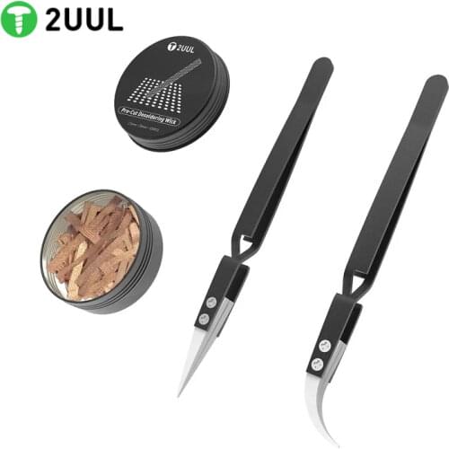 2UUL Pre-cut Desoldering Wicks Solder Remover 2mm*25mm*100pcs With Reversed Ceramic Tweezers For Phone Motherboard BGA Repair