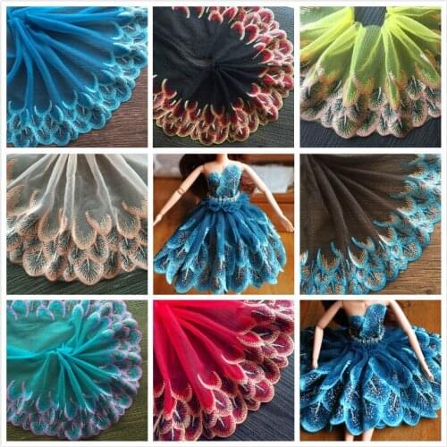 3 Yard/Lot Multicolor peacock feather handmade DIY lace fabric embroidery lace trim mesh garment accessories width 12-21cm