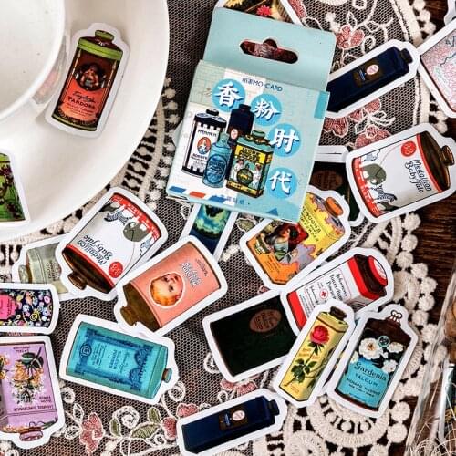46Pcs Fragrant Powder Era Decorative Stickers Perfume Bottle Vintage Paper Stickers DIY Album Stationery Bullet Journal Supplies