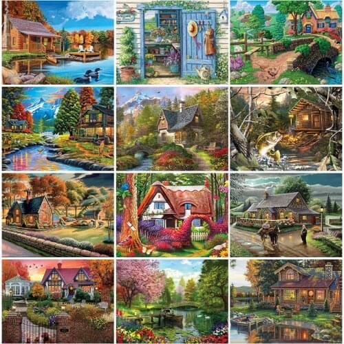 5D DIY diamond painting European riverside cottage Cross stitch full diamond embroidery rhinestone mosaic picture home decor