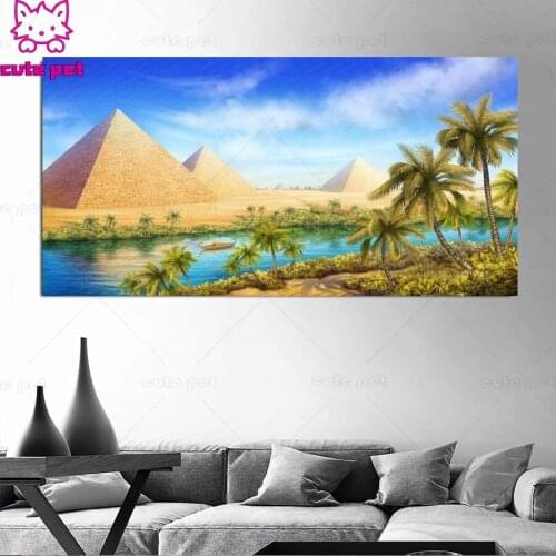 5d diy diamond painting Full square round drill mosaic set Egypt pyramid landscape diamond Embroidery rhinestone art home decor