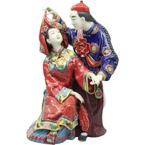 ANTIQUE CHINESE LADY CERAMIC STATUE FIGURE CRAFT PORCELAIN FIGURINE HOME DECOR VINTAGE COLLECTIBLE WEDDING GIFT R2417