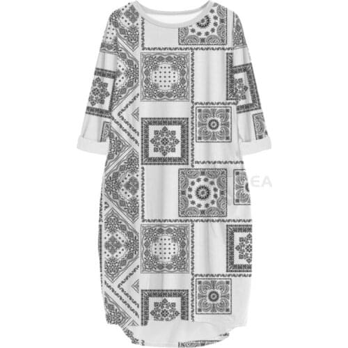 New Fashion Bandana 3D Print Long Paisley Pocket Loose Casual Robe Summer Dress Traf For Women V9